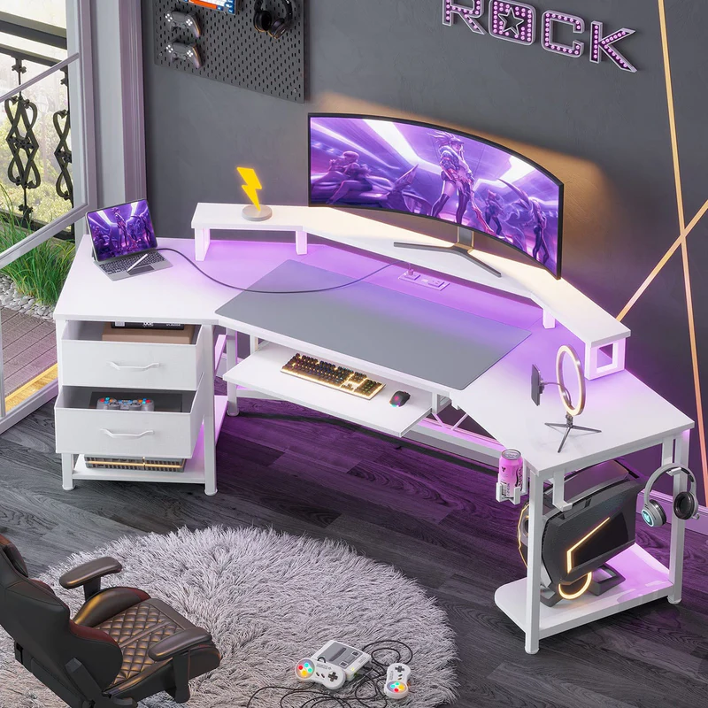 white-modern-l-shaped-carbon-fiber-gaming-desk